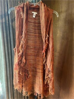 Burnt Orange Fringe Open-Front Vest